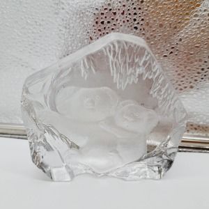 Rare Find Koala Mom Baby Bears Clear Frosted Etched Crystal Paperweight